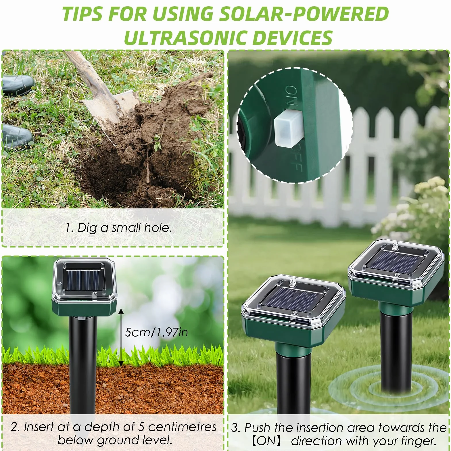 4 Répulsif Anti-Taupe Ultrason et Solaire, Répulsif pour Taupes, Campagnols, Serpents, Gophers et Fourmis dans Le Jardin et pour Le Camping, Lot de 4 Bornes Répulsives Efficaces