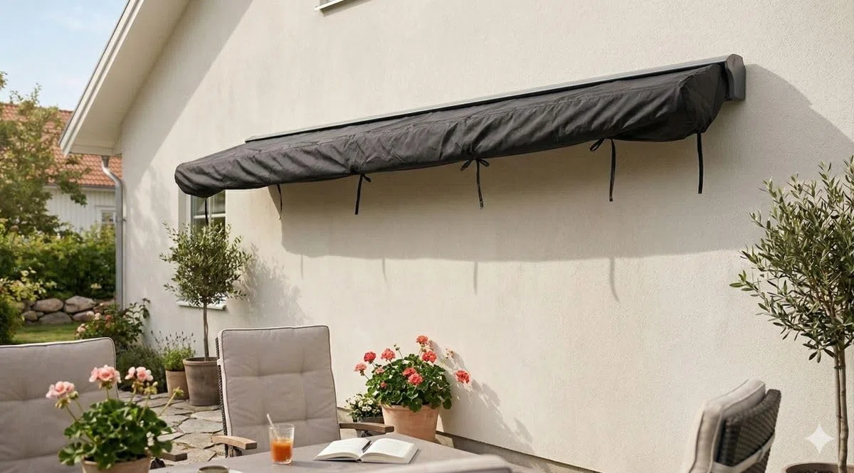 Jet-line Bâche de Protection Noire pour auvent - Protection Contre Les UV - Protection Contre la Pluie et la saleté pour Stores - pour auvent à Bras articulés Housse bâche, Noir - 4 m (4)