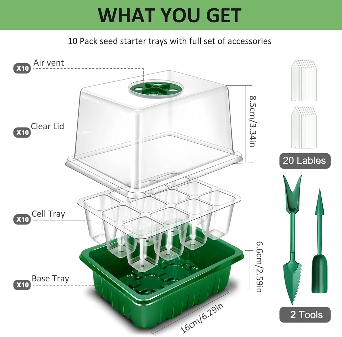 YAUNGEL Mini Serre pour Plantes, 10 Pièces 120 Cellules Intérieure Plateau Semis avec couvercles rehaussés, Bac à semis Pépinière Boîte de Culture Durables, Vert