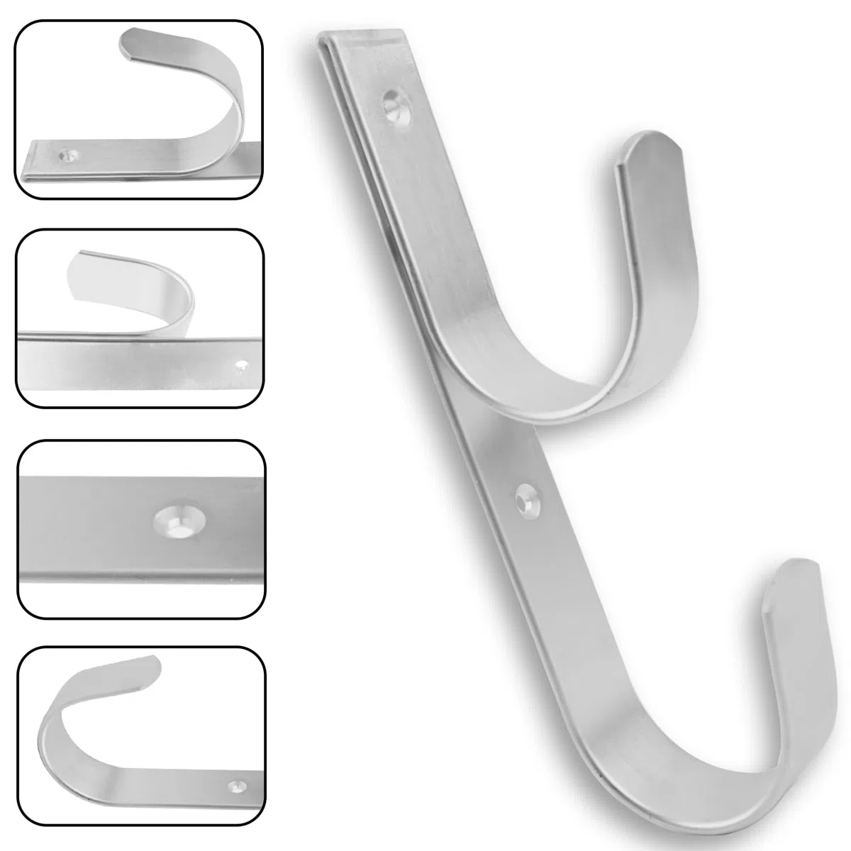 Lot de 2 crochets de fixation larges en aluminium argenté robuste avec vis pour piscine, bâtons télescopiques, écumoires, brosses, tuyaux d'aspiration, matériel de jardin, etc