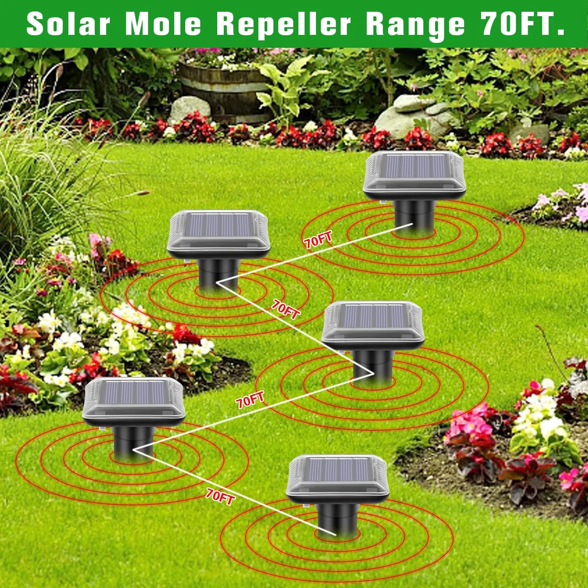 4 pièces Repousse-Taupes Solaire à ultrasons, Kit Anti-Taupes, Combinaison de Vibrations solaires et d'ultrasons Anti-Taupes, Repousse-Taupes Solaire étanche IP66 Vélo