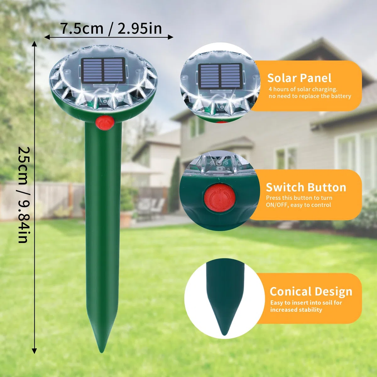 Anti Taupe Solaire Vibration et Ultrasons 6 Pièces,Repulsif Taupe Ultrason Solaire,Répulsif Serpent Ultrason avec IP65 Imperméable,Repousse Les Taupes et Autres Rongeurs pour Le Extérieur et Jardin