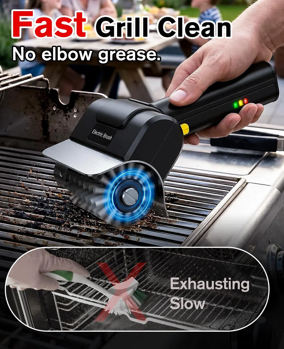 Brosse de Nettoyage électrique，Brosse de Nettoyage en Acier Inoxydable Rechargeable， avec Gant，pour Gril Extérieur/Barbecue, Facile à Nettoyer, Cadeau pour Hommes/Papa
