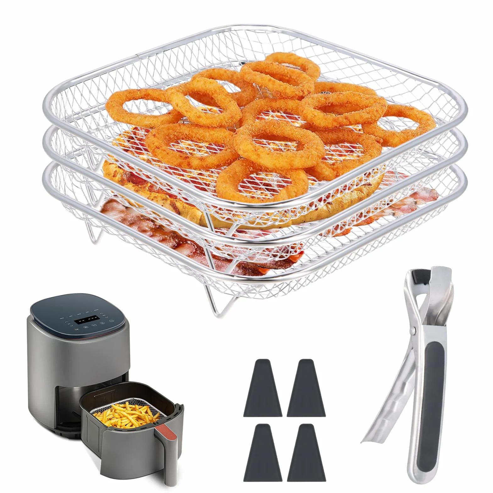 Carrée Air Fryer Rack Empilable en Acier Inoxydable, 20cm Grilles pour Friteuse, Griller Rack Air Fryer Accessoires pour Barbecue, Four, Air Fryer Déshydrateur Rack Grill Rack Air