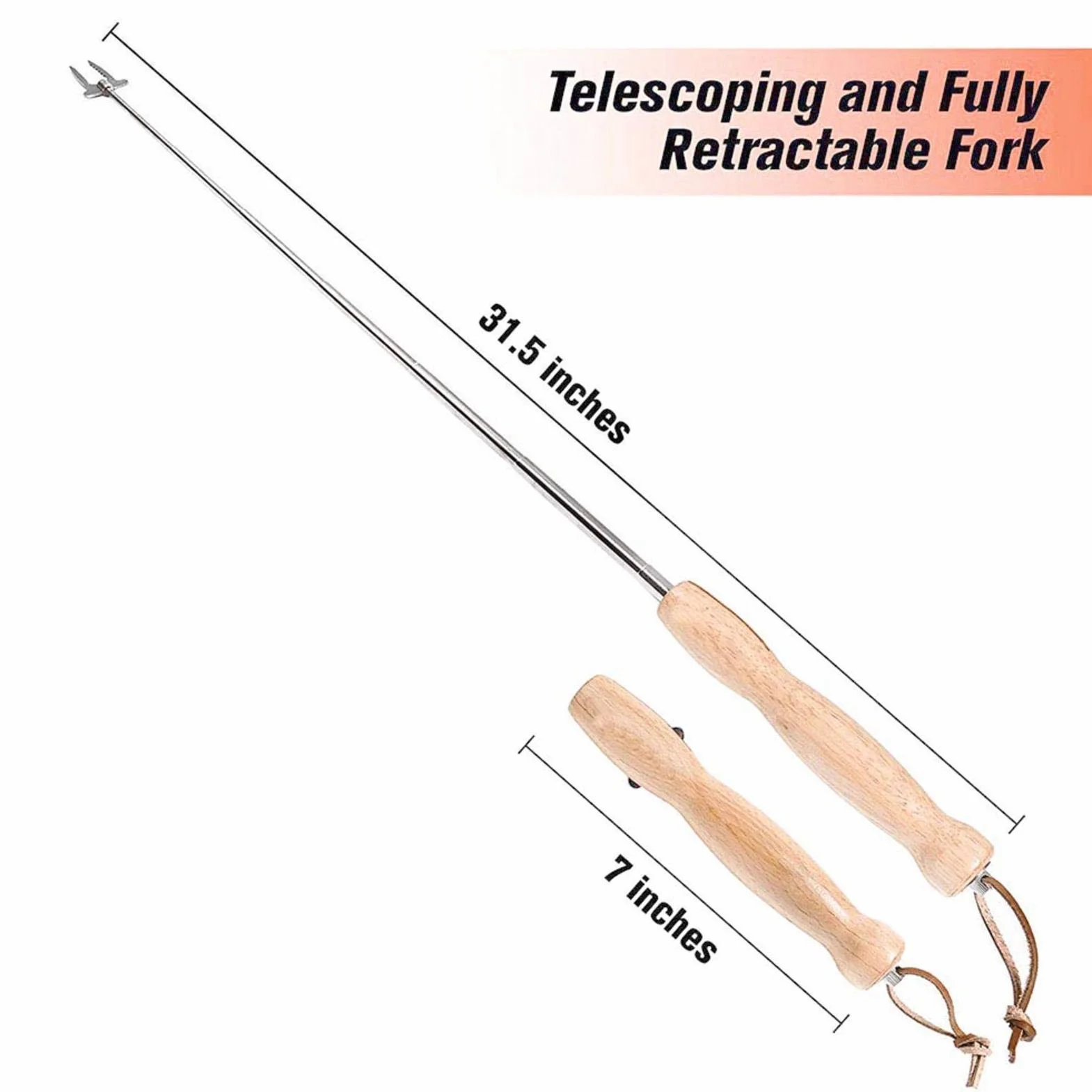 Lot de 4 brochettes à barbecue en acier inoxydable avec manche en bois - Pour barbecue, feu de camp et camping
