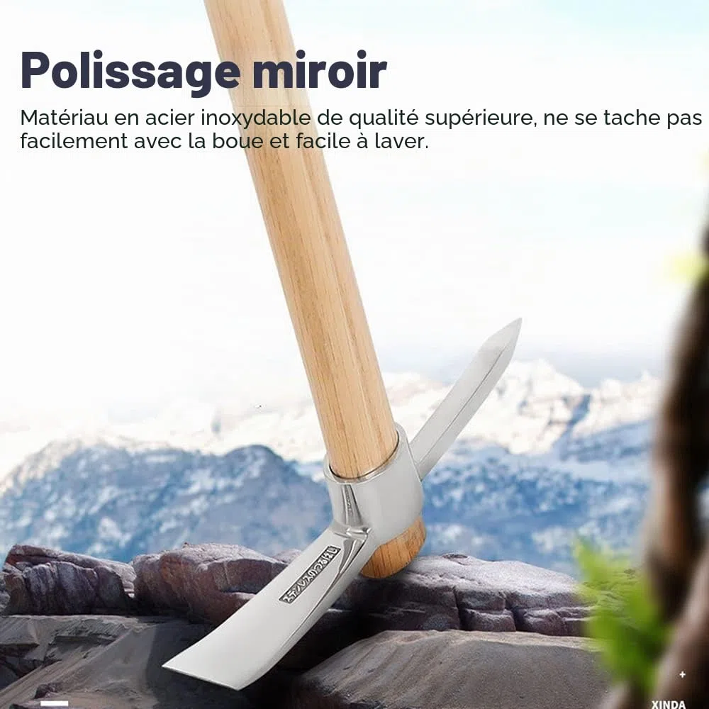 Mini pioche pointue en acier inoxydable avec poignée en bois, multifonction, pour creuser, briser la glace, désherber, planter, transplanter et ameublir le sol