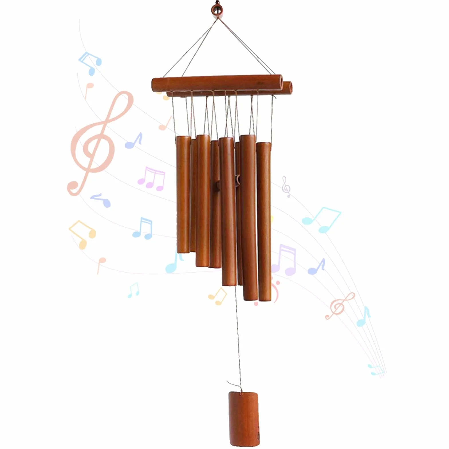 Carillon à Vent, Carillon à Vent en Bois, Carillons Éolien en Bambou, Carillons Éoliens Suspendus, pour Terrasse, Jardin, Méditation Zen et Décoration de Relaxation, Couleur du Bois