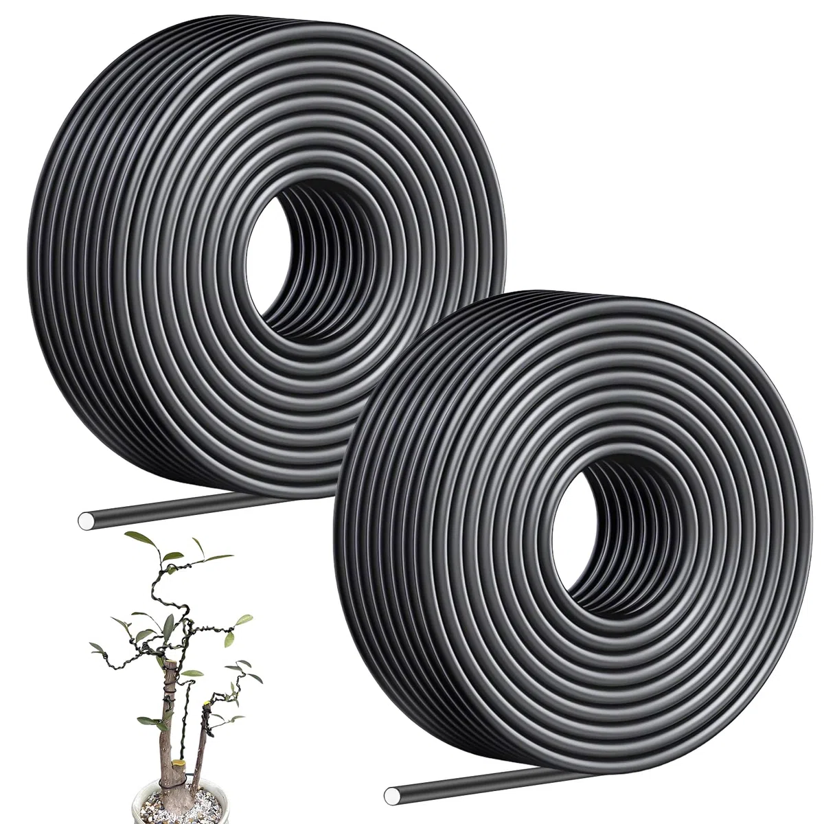 Lot de 2 fils en aluminium bonsaï de 4 mm pour bonsaï, 10 m, cercle, plantes, fil de fer flexible, fil d'aluminium anodisé, kit créatif pour plantes et arbres (noir)
