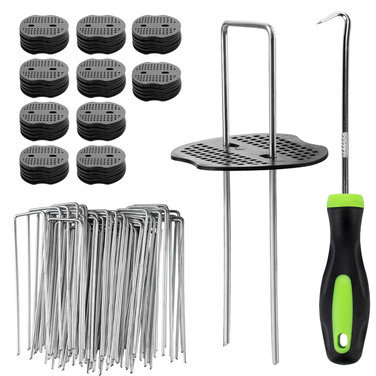 Velway 100 Piquets de Jardin avec 100 Rondelles - Piquets de Fixation en Acier Galvanisé pour Toiles de Paillages et de Jardinage, Grillage et Filets - 150x36mm Ø 3mm