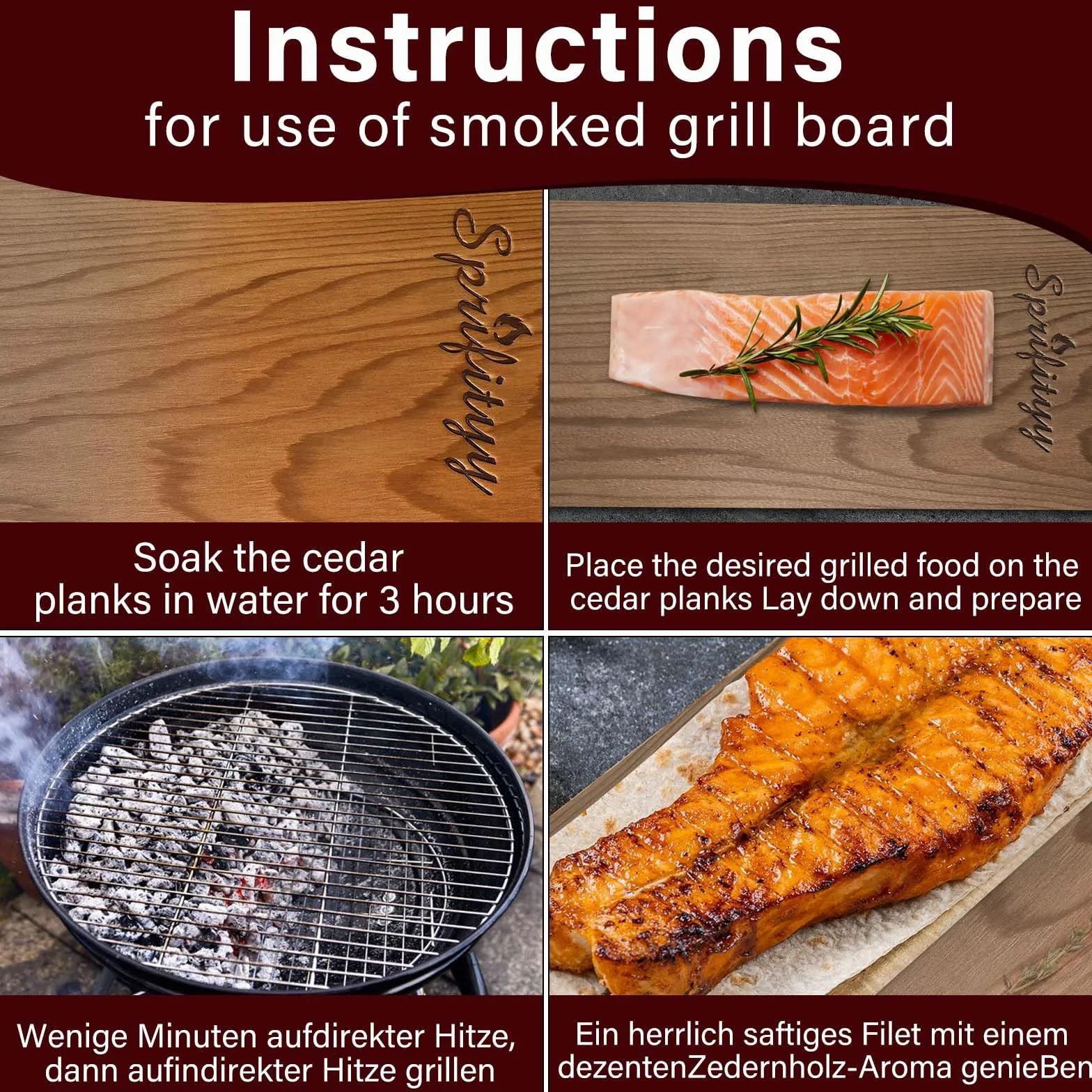Sprifityy 2 Pièces Planches à Fumer en Bois de Cèdre Rouge - Bois 100% Naturel,Planches Grillade Barbecues,Durable et réutilisable,pour Barbecues à Gaz,à Charbon et Électriques