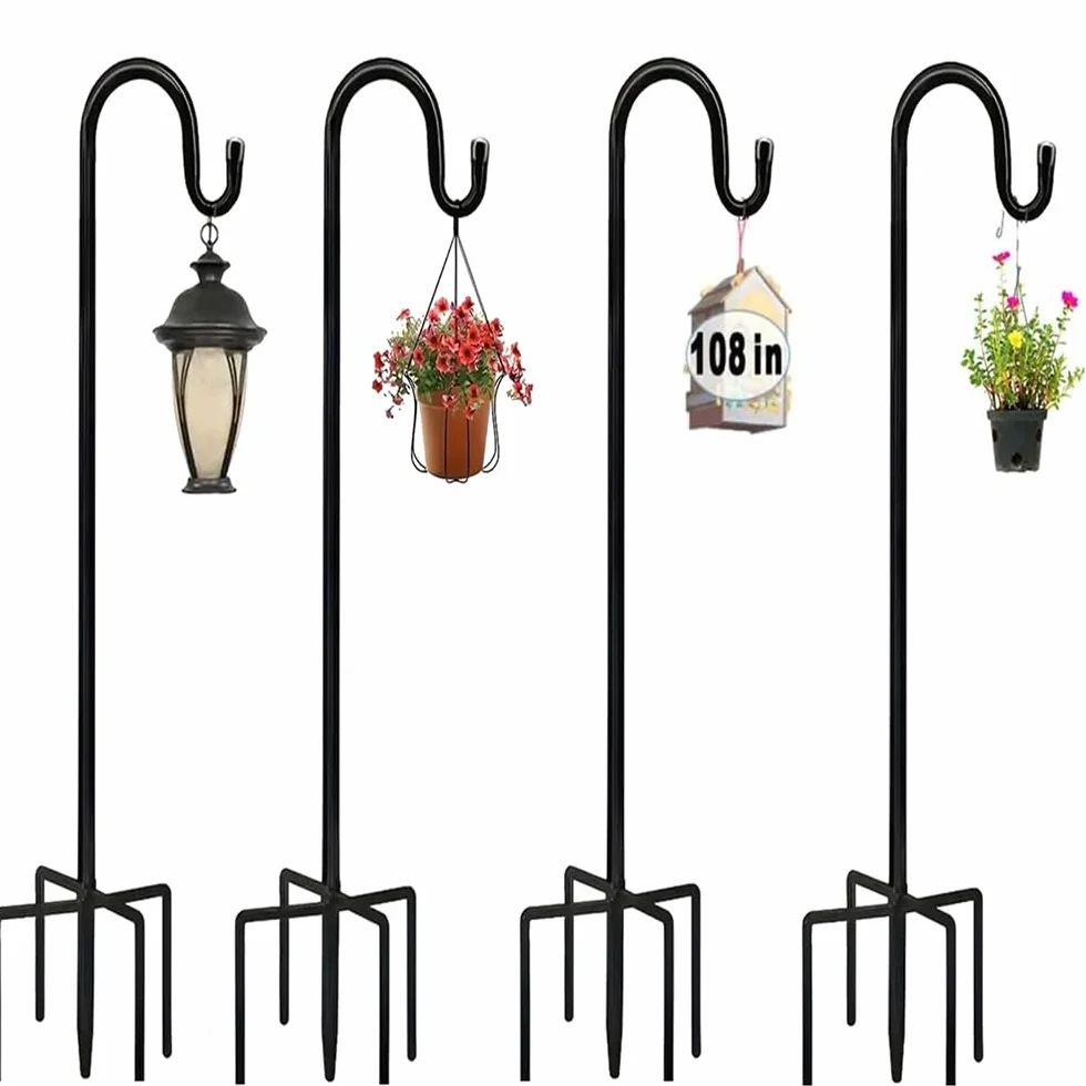 Crochet De Berger,Crochets De Berger Pour Jardin ,Berger Avec Crochets ,4pcs 120cm, Hauteur Réglable Résistants à la Rouille Crochet pour suspendre des plantes, Lanterne pour Mangeoire à Oiseaux
