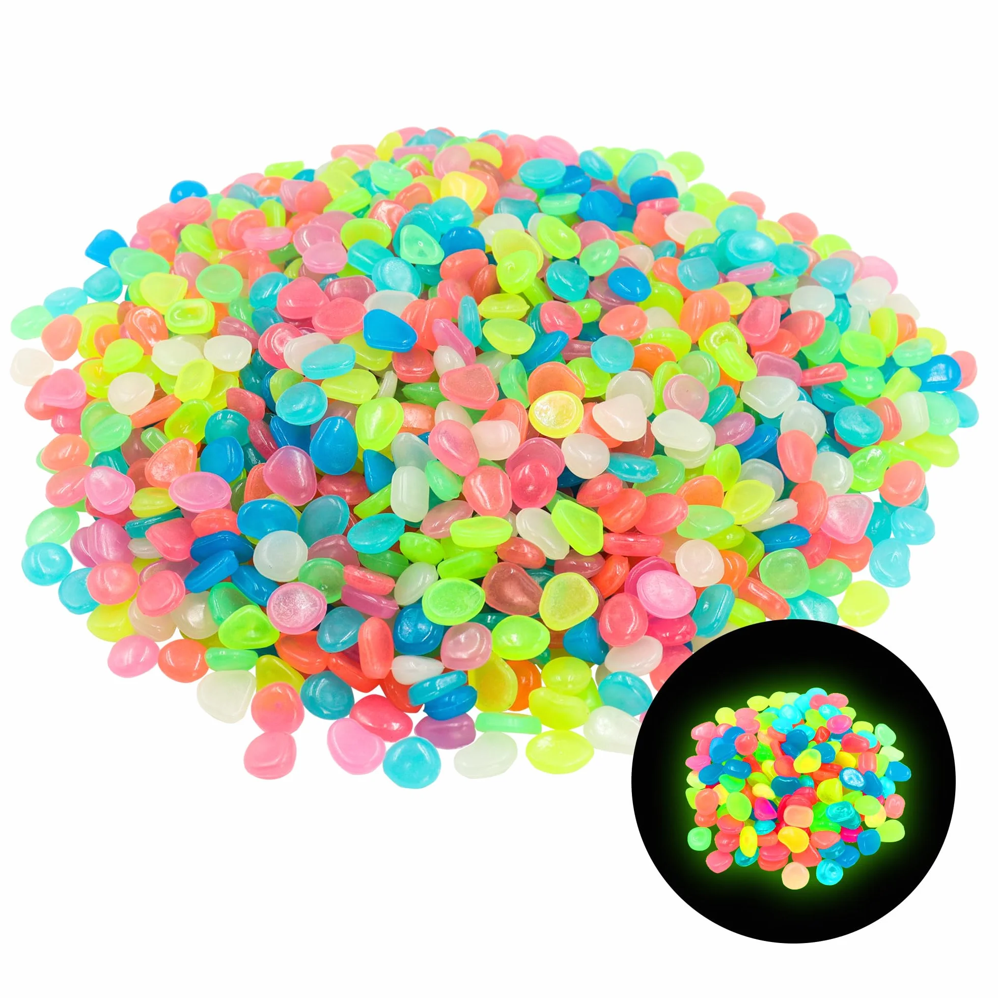 Yitexin 1000 Pièces Aquarium Galet Lumineux, Mini Pierres Lumineuses Décoratives, Galets Phosphorescents Colorés Rocher pour Aquarium Paysage Promenade Plantes de Cour (Couleurs multiples)