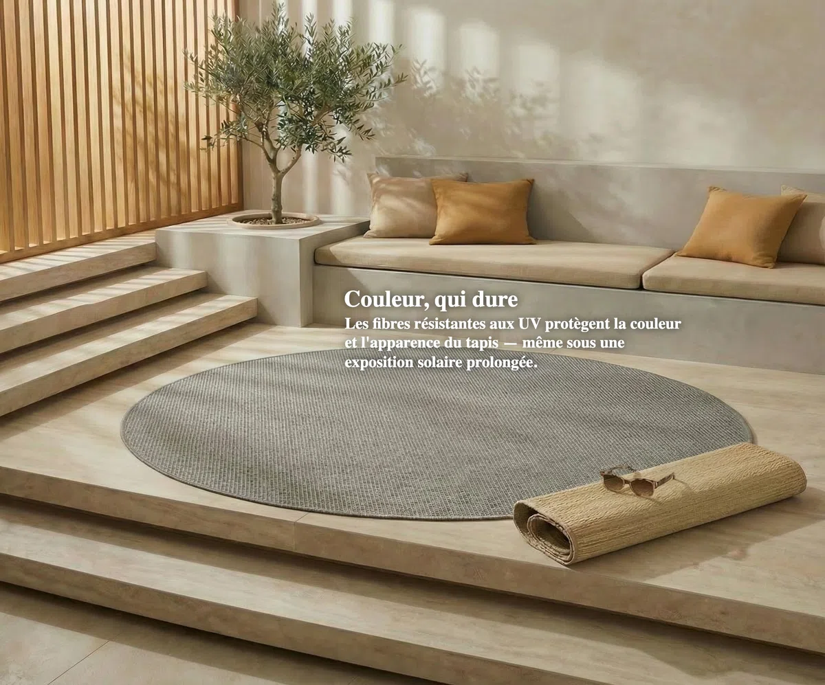 Jimri Tapis d'intérieur et d'extérieur – Tapis résistant aux intempéries pour Balcon, terrasse, Jardin, Cuisine - résistant aux Rayons UV et à l'eau - 120 cm Rond, Argenté