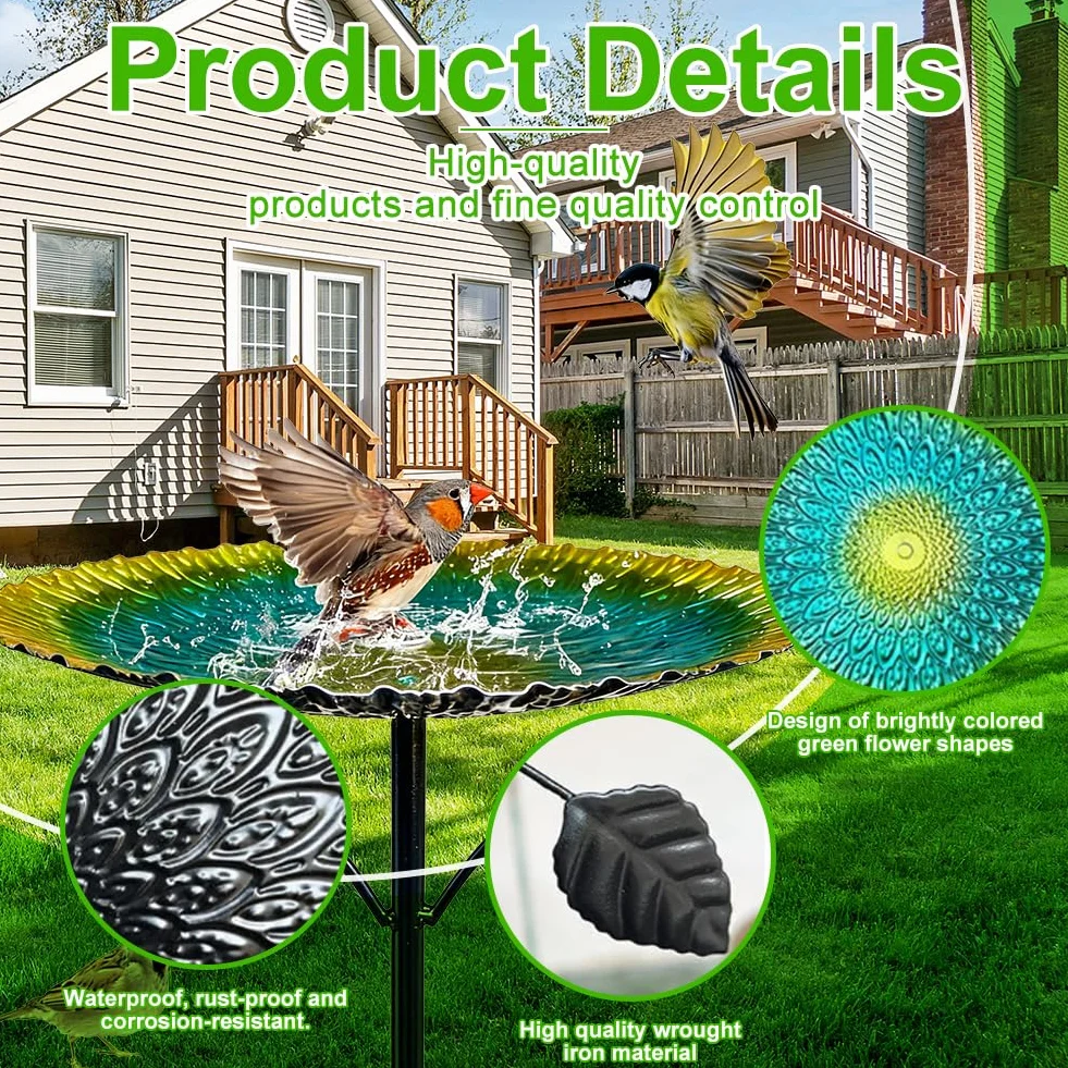 Grand bain d'oiseaux debout 85 cm avec socle à 5 branches, résistant à l'hiver pour le jardin, bain d'oiseaux résistant au gel pour oiseaux sauvages, abreuvoir d'eau pour oiseaux avec pied