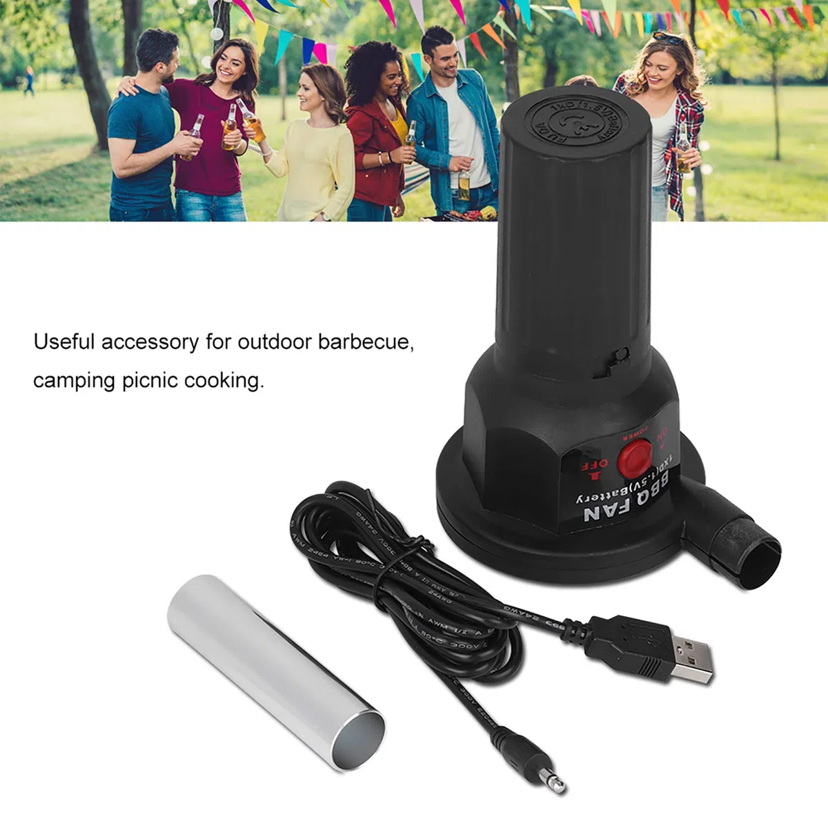 Souffleur d'Air BBQ 5V USB - Ventilateur de Poche Électrique pour Barbecue et Pique-Nique