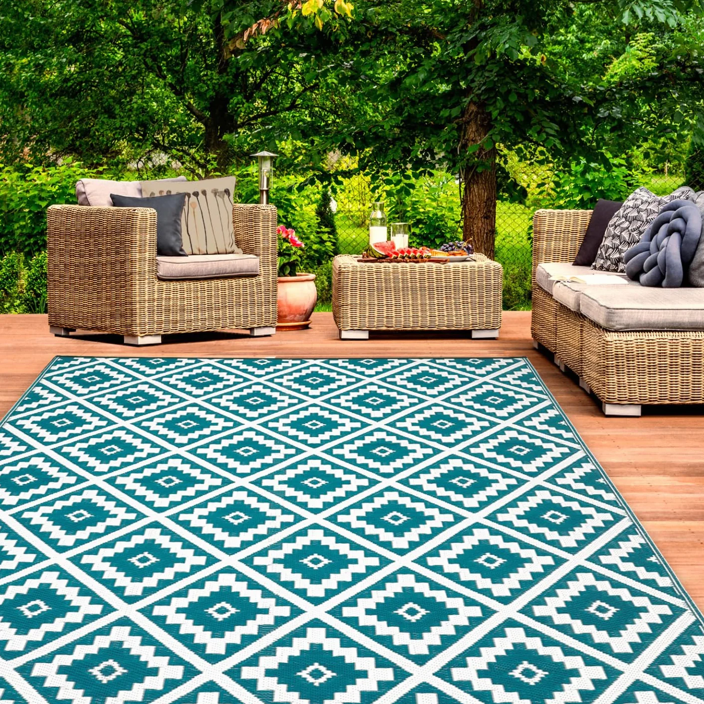 IDMarket - Tapis extérieur Bahamas Bleu Canard 180 x 280 CM