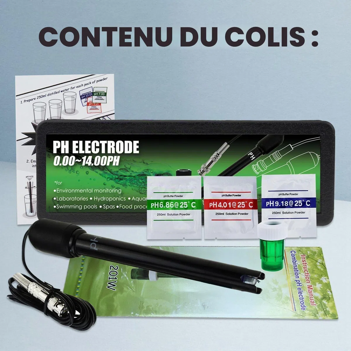 Longue Corps pH Électrode avec BNC Prise Sonde 300cm Câble 0-14pH pour pH Mètre, pH Manette pH Dispositif Économique Capteur
