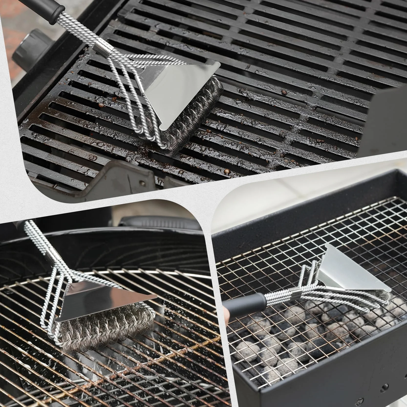 Onlyfire Brosse à Barbecue avec Grattoir et 2 Éponges de Nettoyage - Accessoires de Nettoyage pour BBQ à Gaz et Charbon - Racloir en Plastique pour Barbecue - Poils Métalliques - Éponge Double Face