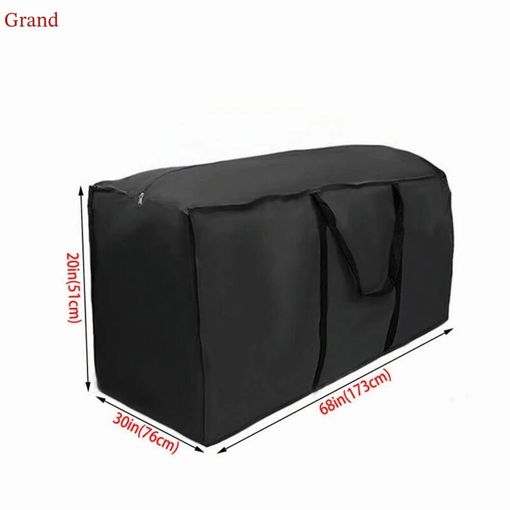 Sac de Rangement Coussins Jardin XXL - Housse Protection Imperméable Tissu Oxford 210D Haute Densité - Idéal pour Matelas Transat, Sapin de Noël et Meubles Terrasse - 173 x 76 x 51 cm, Noir