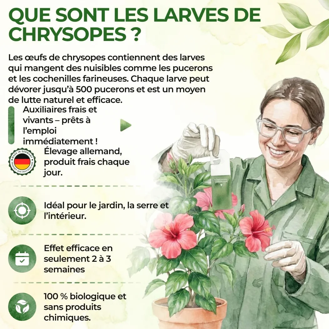 GREEN GUARDIA Power Œufs de larves de chrysopes contre les pucerons et les cochenilles farineuses – 1x sachet – Moyen biologique pour lutter efficacement contre les pucerons et les cochenilles