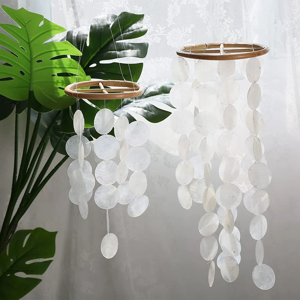 Carillon à vent Coquilles Capiz Nacre en Blanc pour Ornements Suspendus Maison Décoration Chambre d'Enfant (Petit)