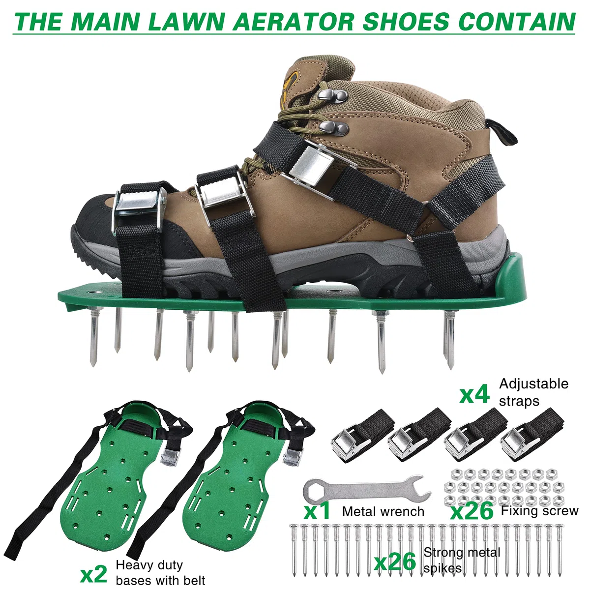 Chaussures aérateurs de pelouse, aérateur d'herbe de jardin, clous en acier robuste, chaussures aérateurs de cour pour aérer efficacement le sol de la pelouse