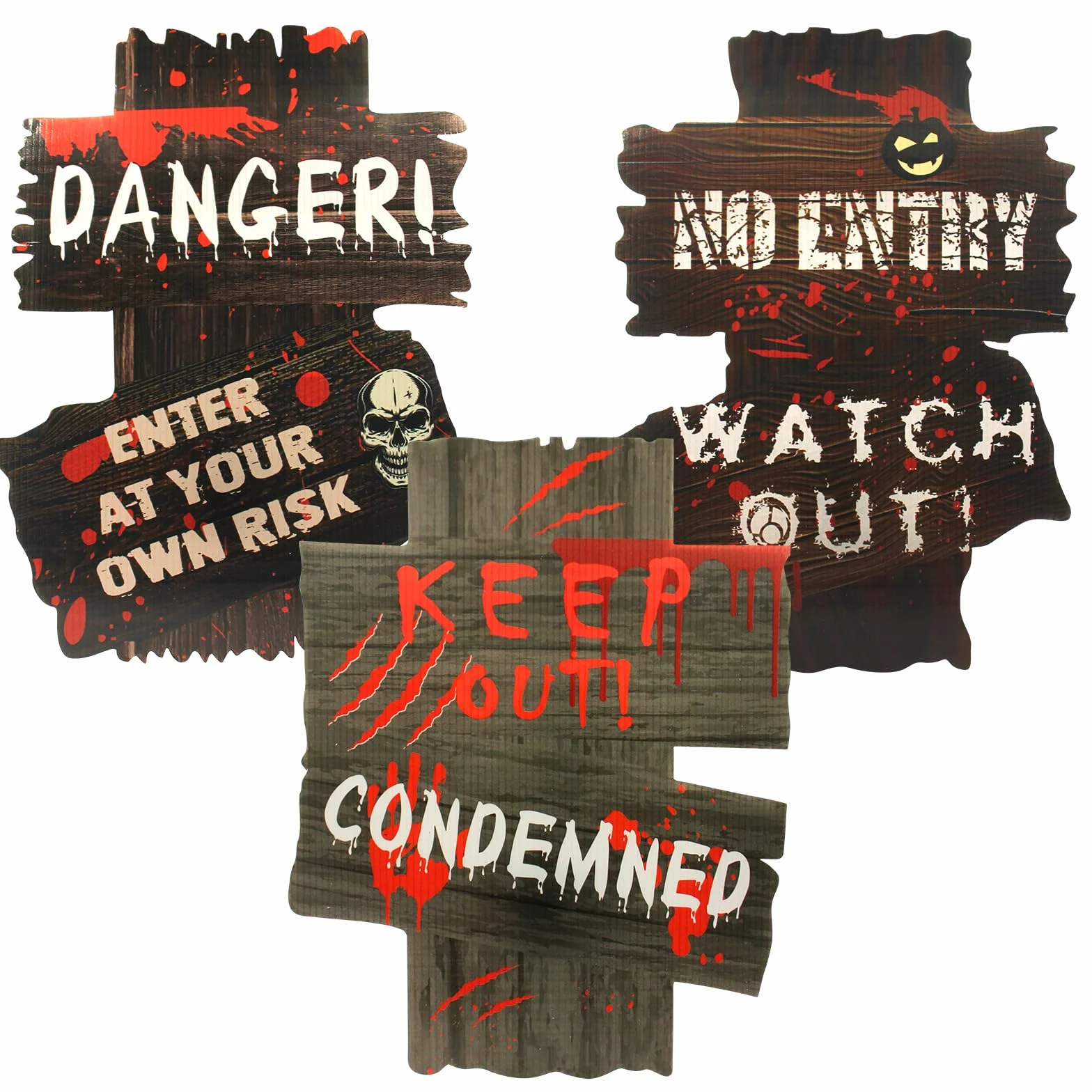 Lot de 3 Panneau de Signalisation de Décorations D’halloween, Signes de Jardin D'halloween, Halloween Décoration Carton Ondulé Panneaux, pour Horreur Jardin Cour, Maison Hantée, Pelouse Extérieure