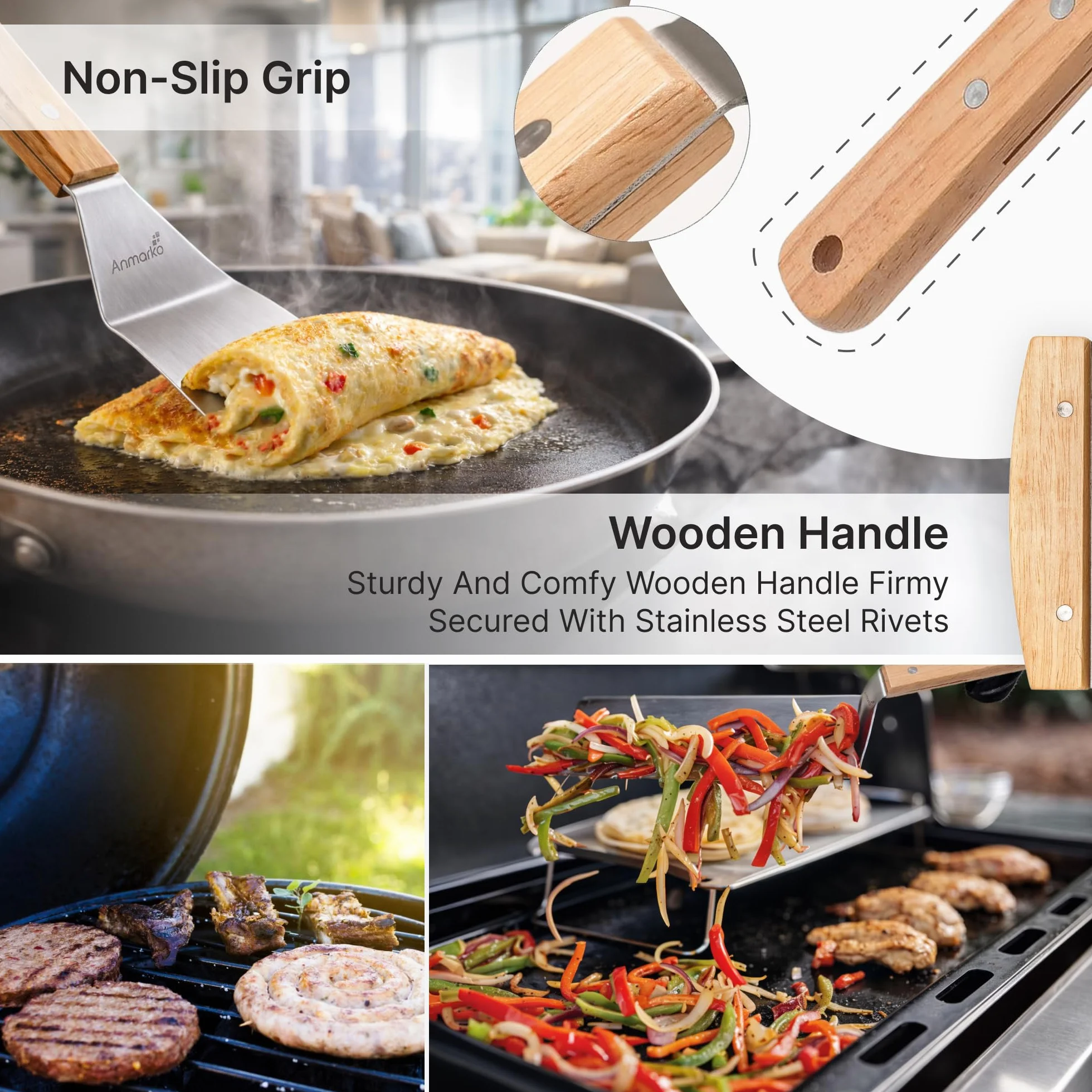 en acier inoxydable de Spatule en métal - Teppaniyaki Spatlas - plaque de cuisson Grattoir plat Spatule - ustensile en métal Idéal pour barbecue Dessus Plat en fonte Accessoires
