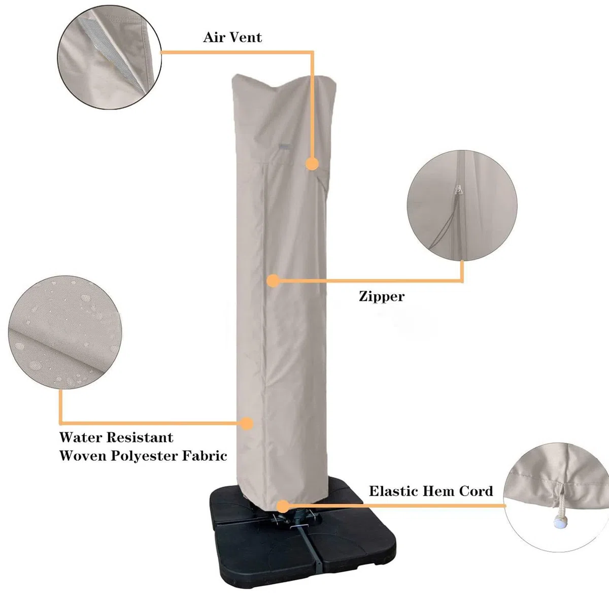 Housse de parasol déporté étanche | Housse de parasol d'extérieur robuste avec fermeture éclair | Parapluie cantilever incurvé et poteau droit anti-poussière pour terrasse
