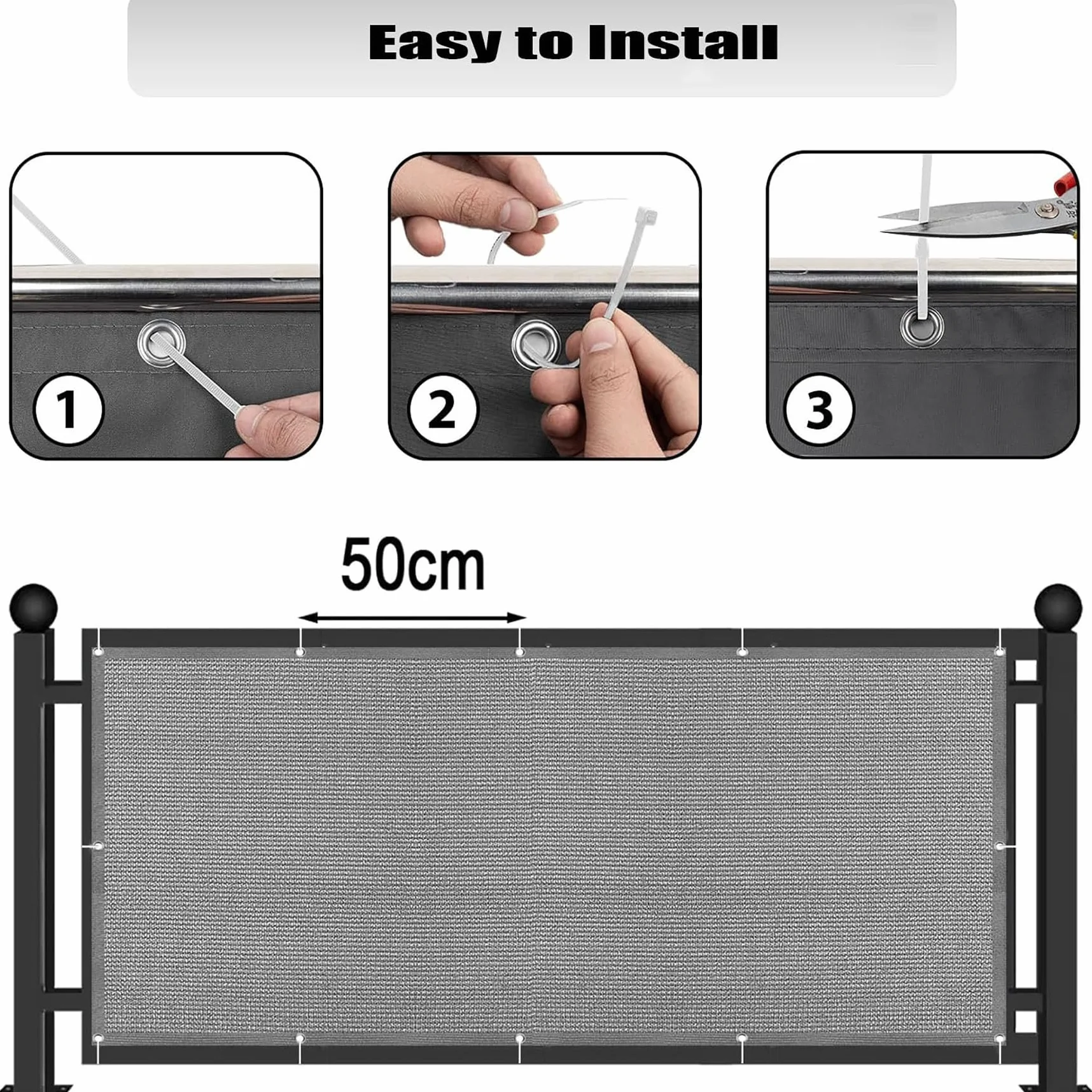 Brise Vue Balcon 90 x 140 cm Antidéchirure, Vent, Couverture de Confidentialité Cache Vue Balcon Occultant avec Trous et Serre Câbles pour Jardin et Lieu de Fête Piscine, Gris