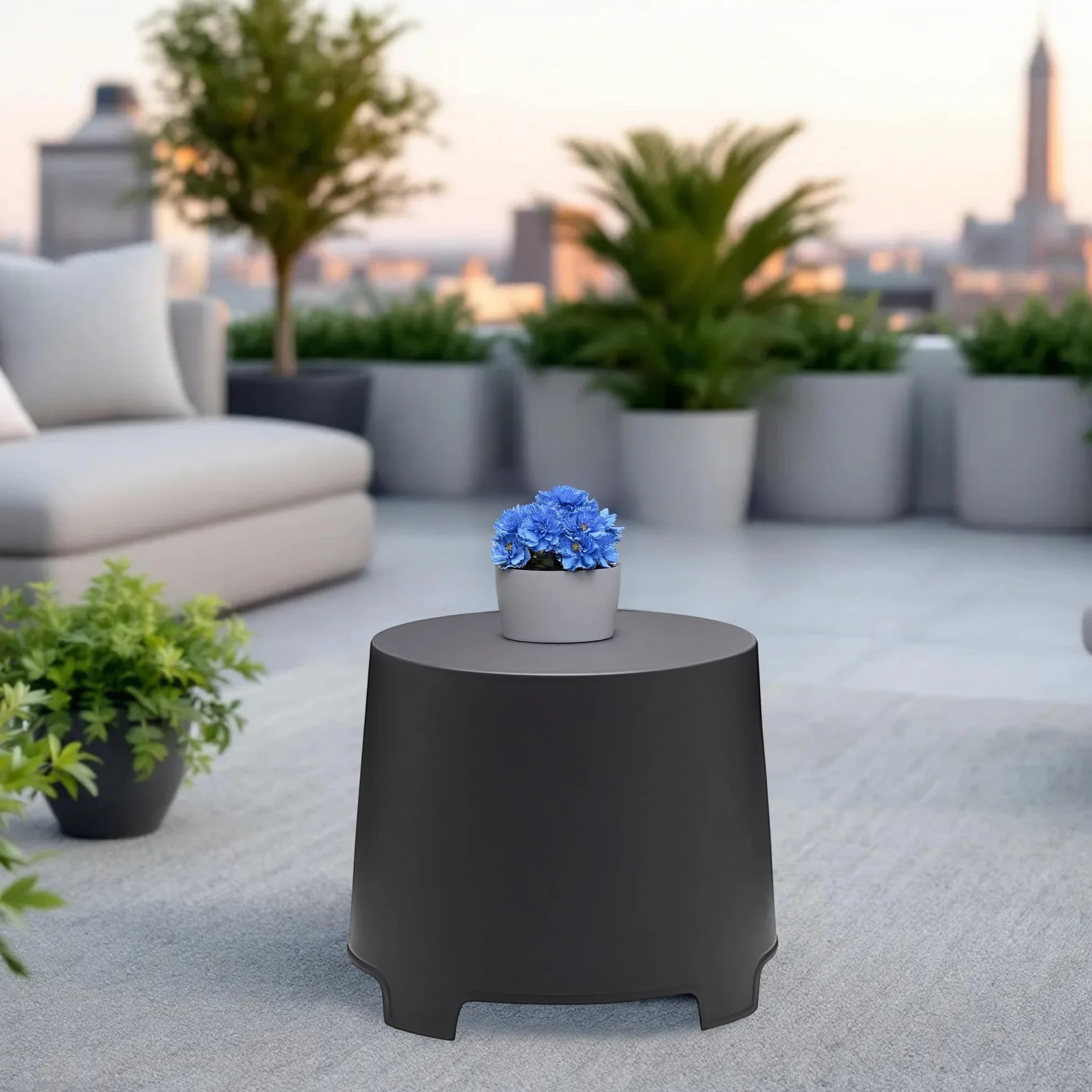 Table d'appoint ronde en plastique anthracite - 46 x 40 cm - Table basse de jardin empilable - Spetebo