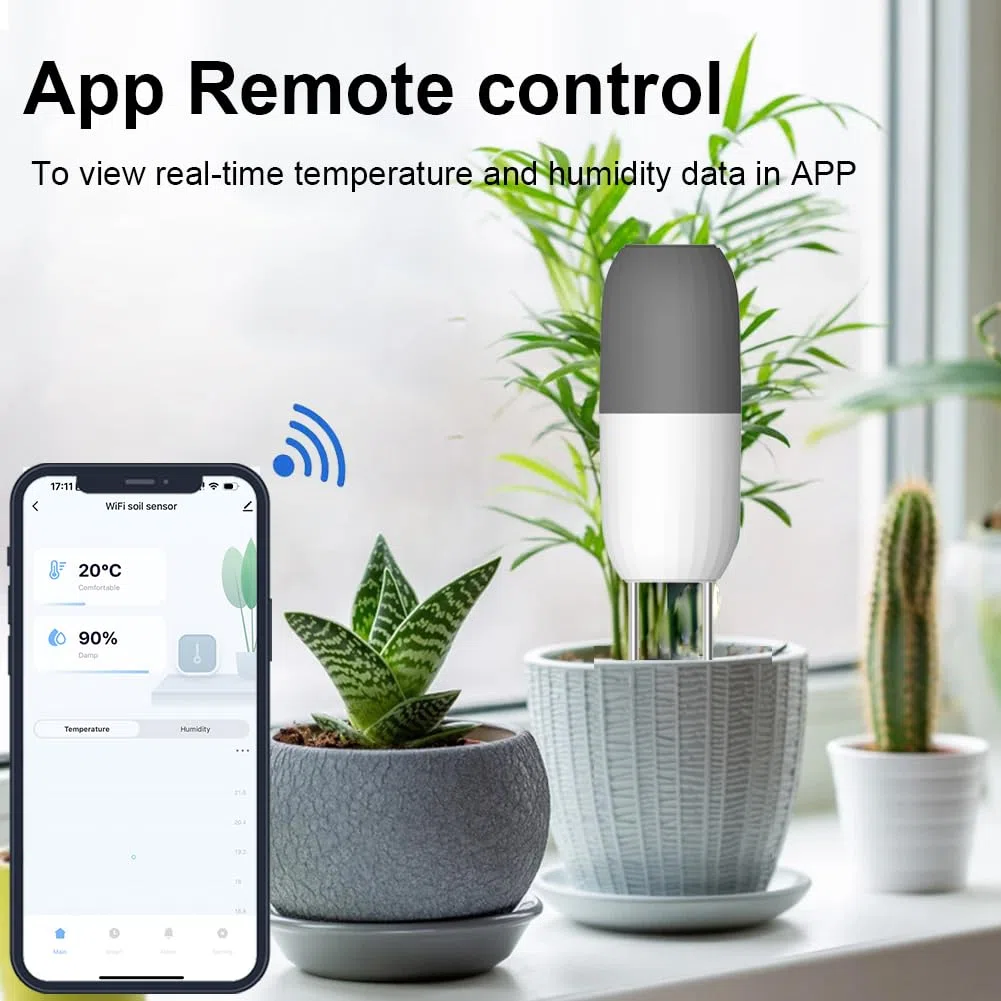 Haozee Capteur d'humidité du sol intelligent WiFi Appareil de mesure de l'humidité et de la température du sol pour jardin, ferme, serre, étanche