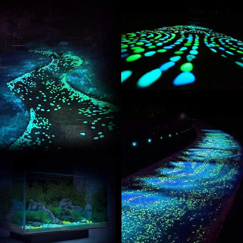 300 Pièces Pierre Lumineuse Galet Lumineux Cailloux Brillants dans Le Noir pavés pour Maison Jardin Passerelle Aquarium Patio Pelouse Décoratives Bleu Profond