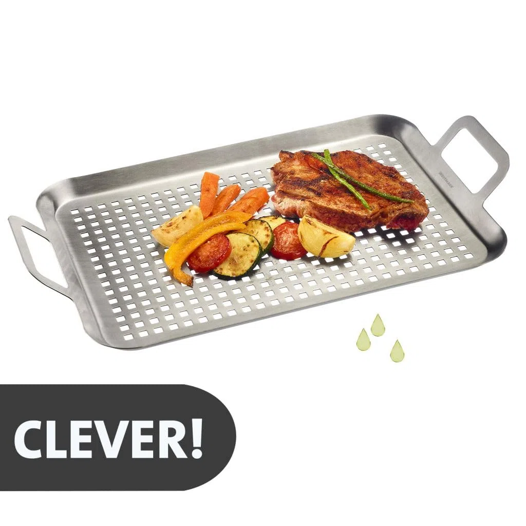 Westmark Poêle grill plate & grande - Pratique pour griller légumes, viandes et autres friandises, durable, passe au lave-vaisselle - Acier inoxydable