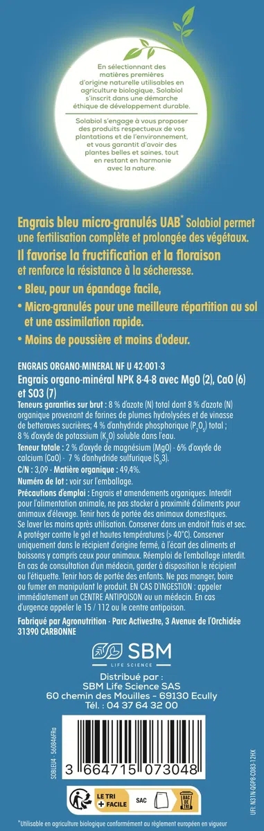 SOLABIOL Engrais Bleu Universel - 4Kg - Jusqu'à 50m² - Croissance Rapide & Nutrition Longue Durée - Renforce La Résistance A La Sécheresse - Utilisable En Agriculture Biologique SOBLEU4