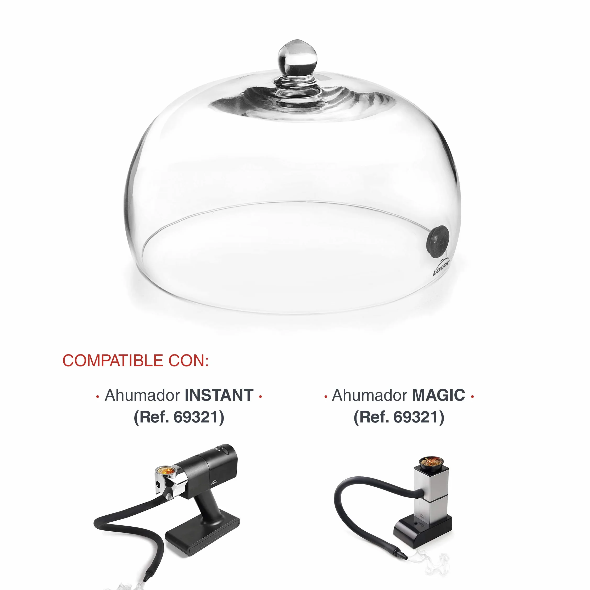 Lacor 61816 Magic Food Smoker Bell with Glass Lid with Valve, Allows Smoke, Steam and Flavouring for Smoking and Flavouring Food, 20 x 12 cm, Black, Clair