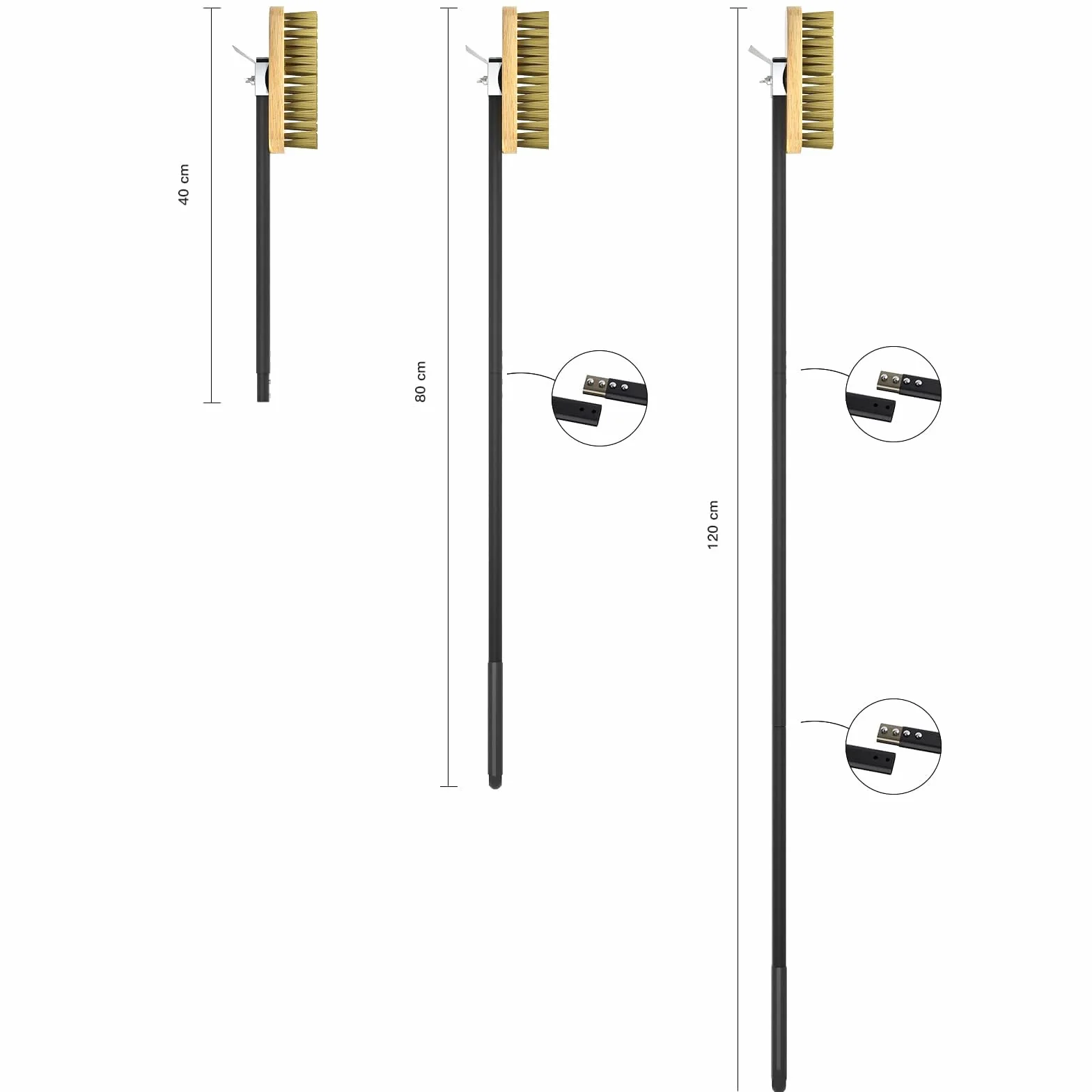 G.a HOMEFAVOR Brosse pour Four à Pizza Laiton avec racloir réfractaire Brosse de Nettoyage Longue, Manche Aluminium 120 cm