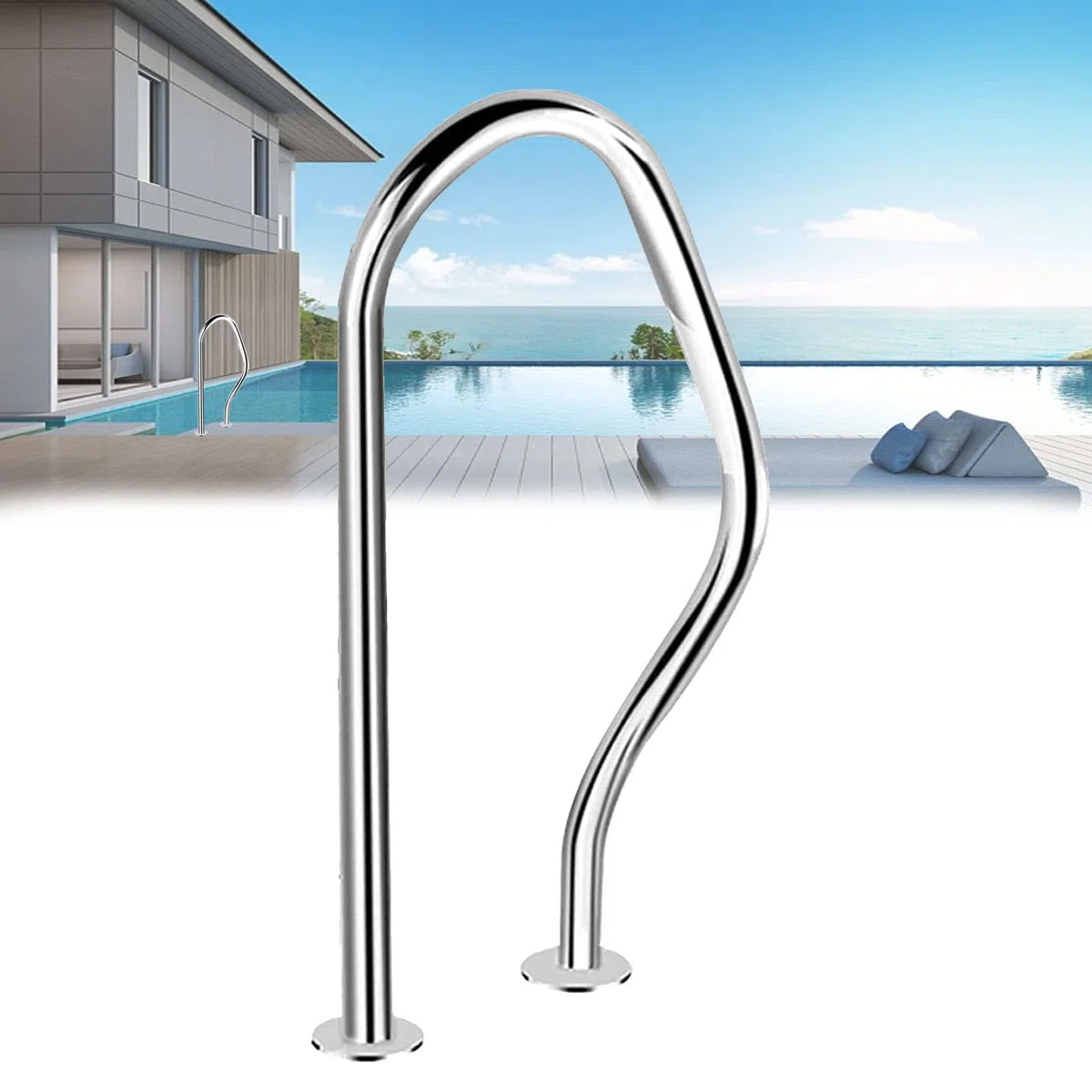 Rampe de Piscine en Acier Inoxydable 304 avec Base de Montage Rapide - Mains Courantes pour Parcs Aquatiques - Accessoires Inclus