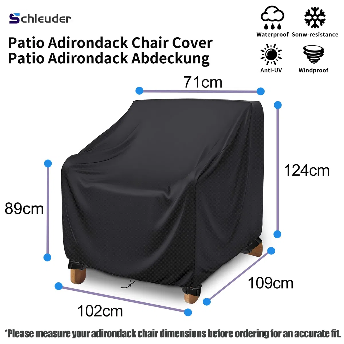 Schleuder Housse de Protection Tissu Oxford 420D, Imperméable, Résistante Hiver UV pour Fauteuil de Jardin