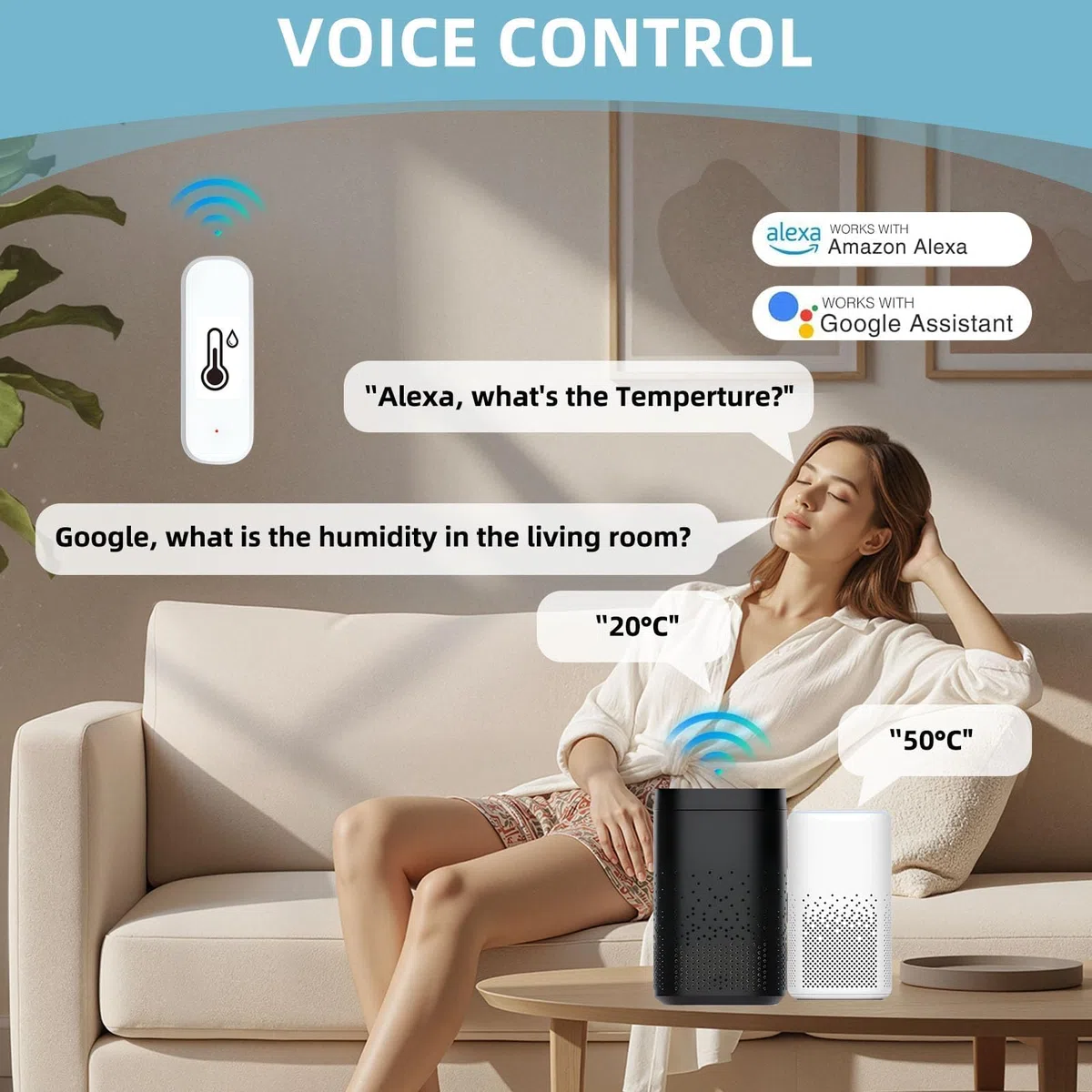 Thermomètre Hygromètre Connecté WiFi pour Intérieur et Extérieur Mini Thermomètre Connecté Wifi avec Smart Life/Tuya APP Mini Compatible Alexa Google Home pour Température Interieur et Humidité