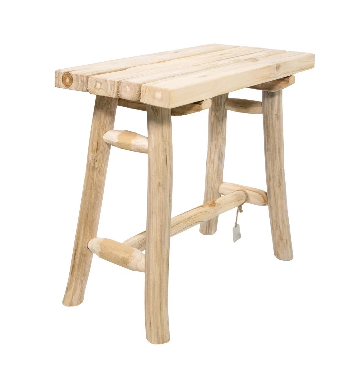 mgc24 Tabouret en teck - Support stable à 4 pieds en bois massif - Fabriqué à la main en bois véritable - Polyvalent et facile d'entretien - Prémonté - Parfait pour le salon, le jardin, la décoration