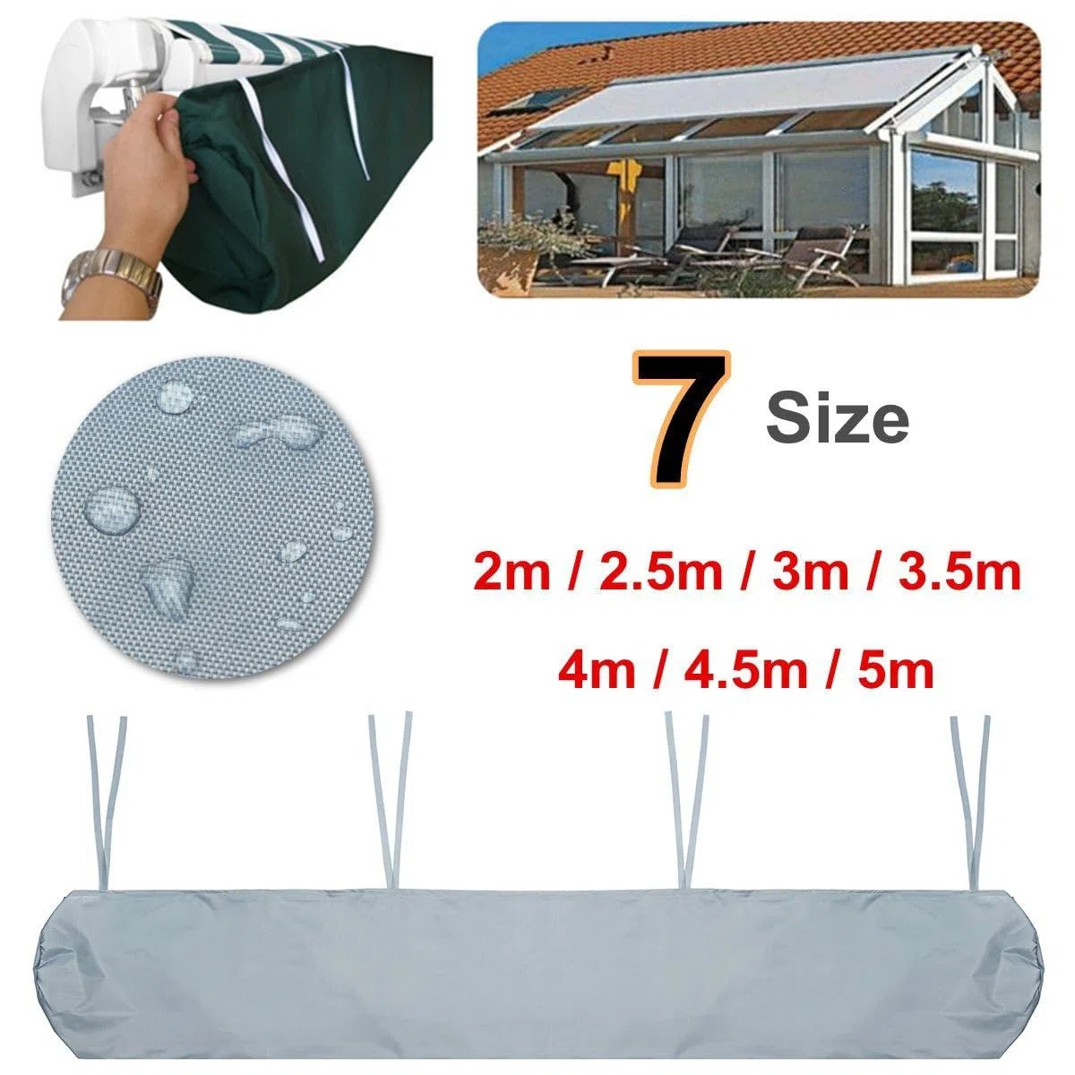 Housse de Protection pour Store de terrasse, Store à enroulement rétractable, Toile 210D Oxford poussiéreuse étanche à l'eau (Gray,3.5m)
