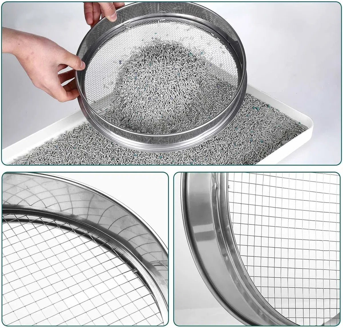 Tamis de Jardin Rond 30cm en Acier Inoxydable avec 5 Mailles Interchangeables Tailles de 3/6/9/10/12mm Outil Jardinage pour Tamiser Le Sol, Les Semences, Les Pierres et Le Compost, Pelle Inclus