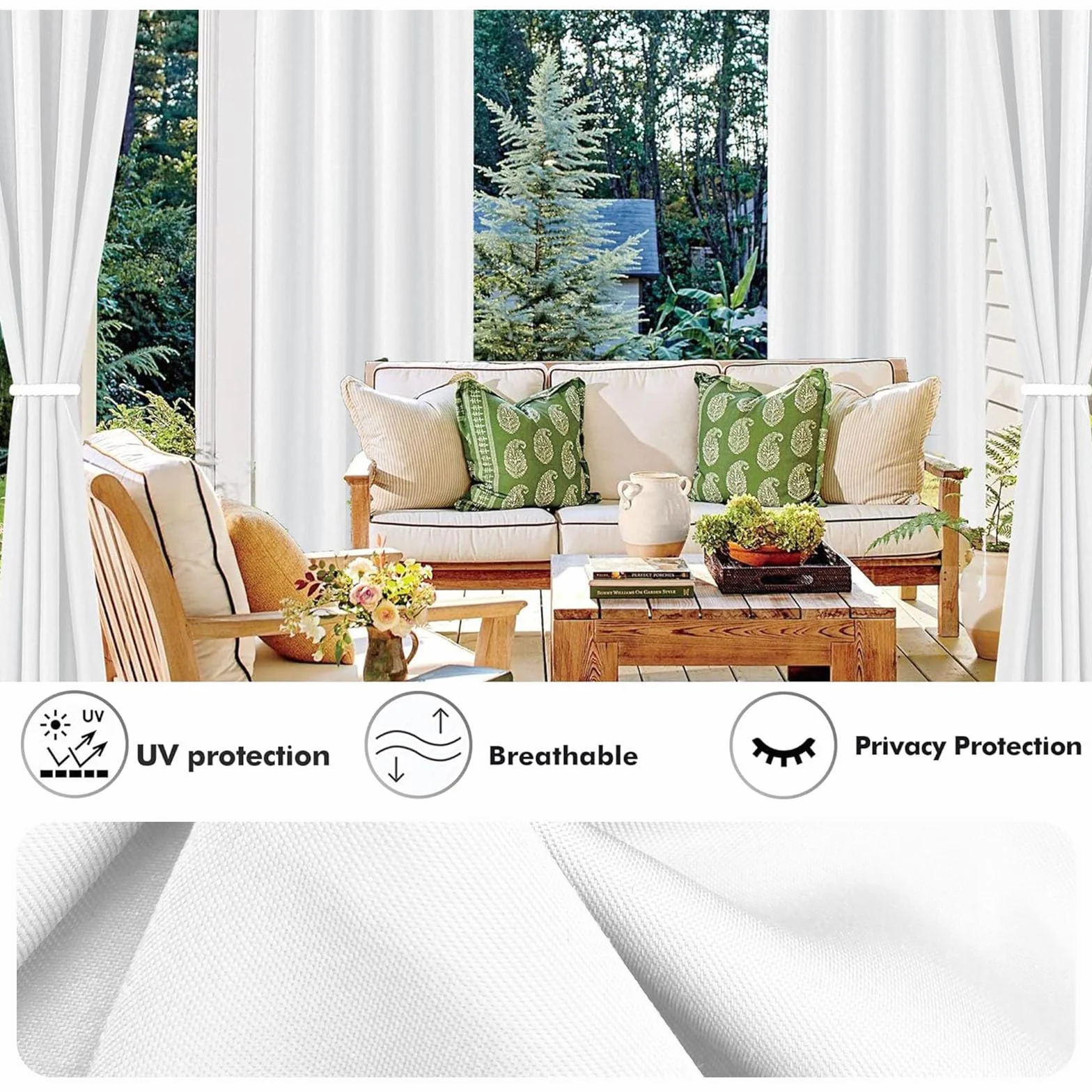 Hiseng Rideaux D'extérieur Imperméables 1 Piece Occultant Rideaux Solation Thermique Couleur Unie Anti Chaleur Protection UV pour Pergola Jardin Tonnelle Terrasse Balcon (132x213cm,Beige)