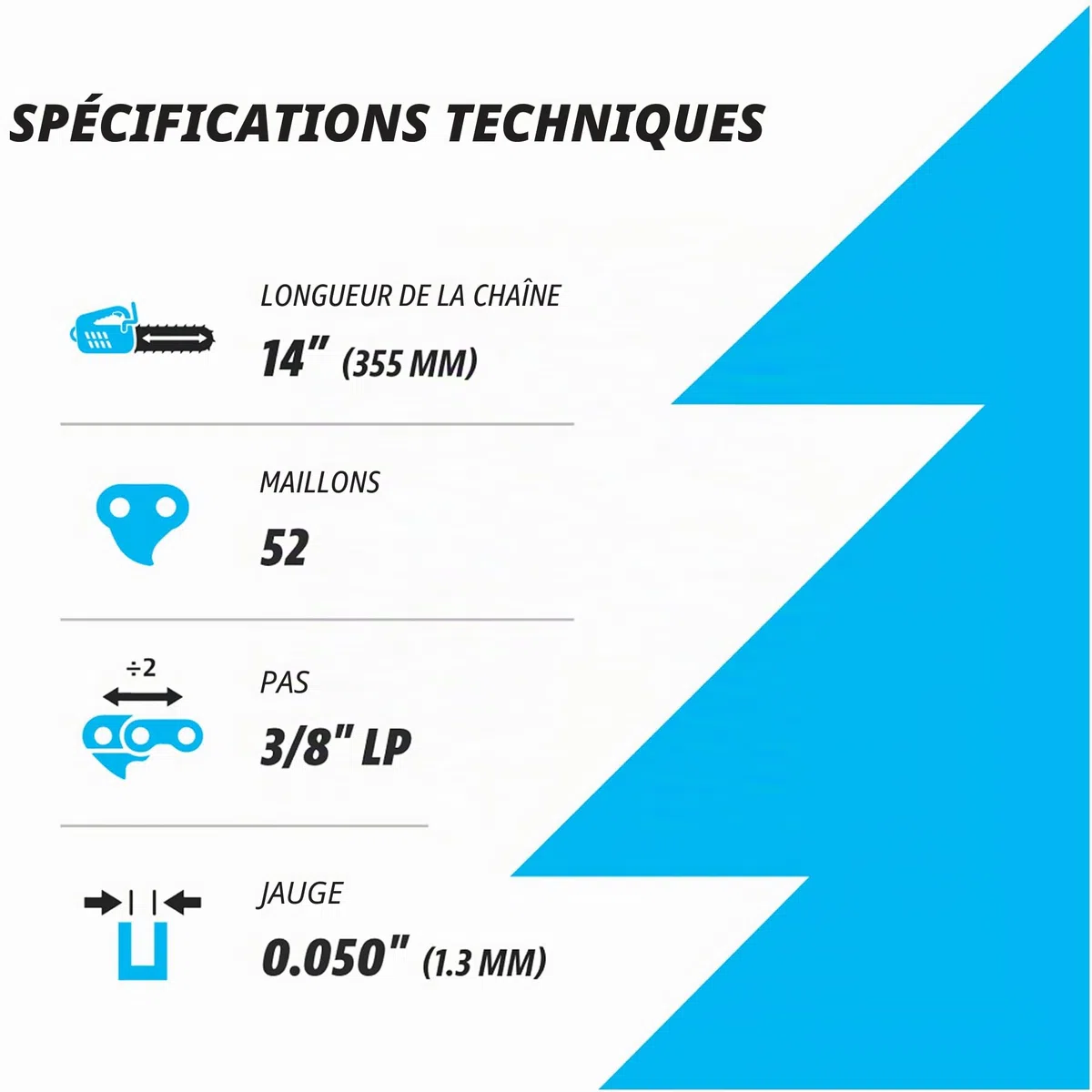 Chaîne de tronçonneuse de qualité supérieure - 35 cm - 3/8" - LP .050" - 1,3 mm - 52 TG - Convient pour Husq va rna 120i, 135, Echo CS-310, RY3714, Ma ki ta XCU11Z, EGO, POULAN (3 chaînes)