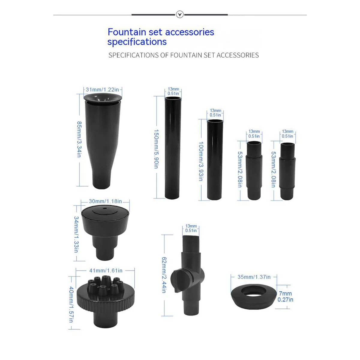 Garvee Kit Complet de 9 Buses pour Pompe de Fontaine – Réglage précis des Jets d'eau – Accessoires Polyvalents pour Bassin de Jardin, étang et Aquarium – Compatible Pompe Submersible – Couleur : Noir