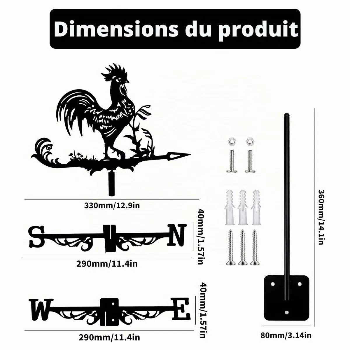 Girouette de Jardin Girouette en Métal Weather Vane Girouette de Toit pour Extérieur, Jardin, Toit, Paddock, Décoration