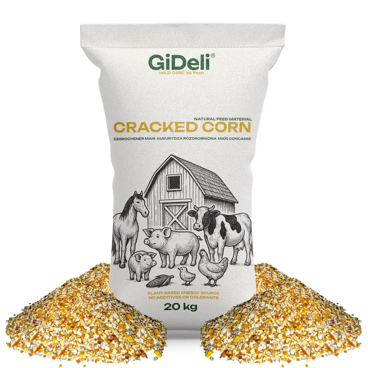 GiDeli Maïs fourrage jaune 20 kg – Grains de maïs cassés de qualité alimentaire – Nourriture pour poules, canards, chevaux et pigeons