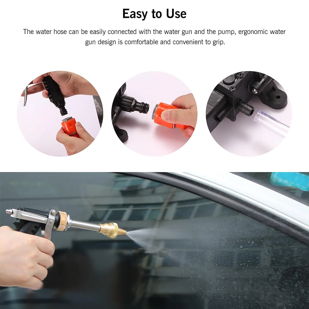ALLOMN Nettoyeur haute pression 12 V pour voiture, kit de pompe de lavage de voiture 100 W, machine de nettoyage portable, pompe à eau, pistolet pulvérisateur à gâchette, kit de lavage pour voitures