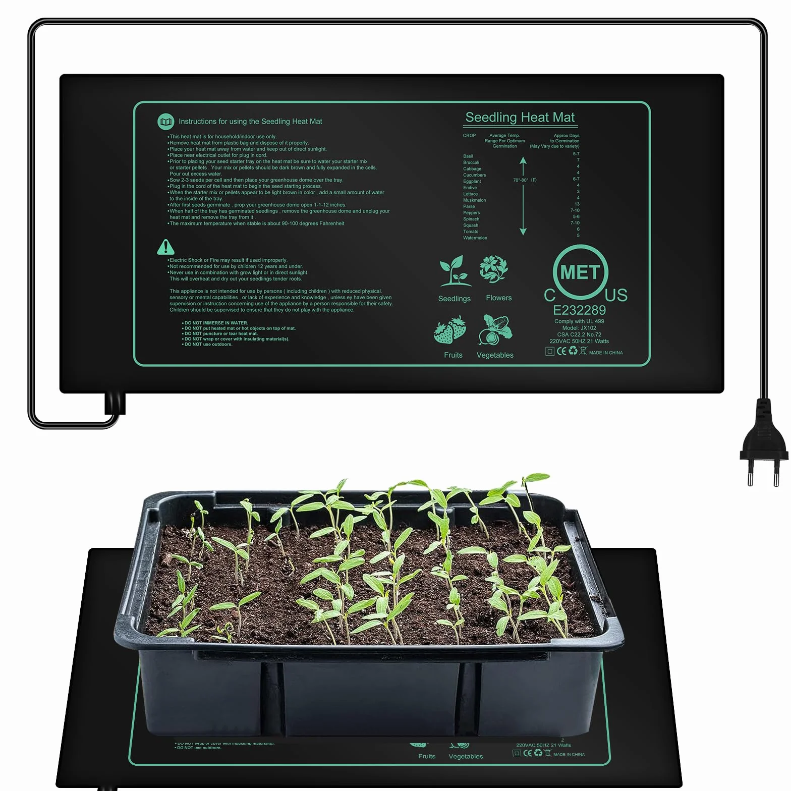 Tapis Chauffant, Tapis Chauffant Pour Semis, Tapis Chauffant Imperméable, Tapis Chauffant Pour Plantes Tapis Chauffant Hydroponique Pour Intérieur Serre Germination Hydroponique Reptile 25cm*52.5cm